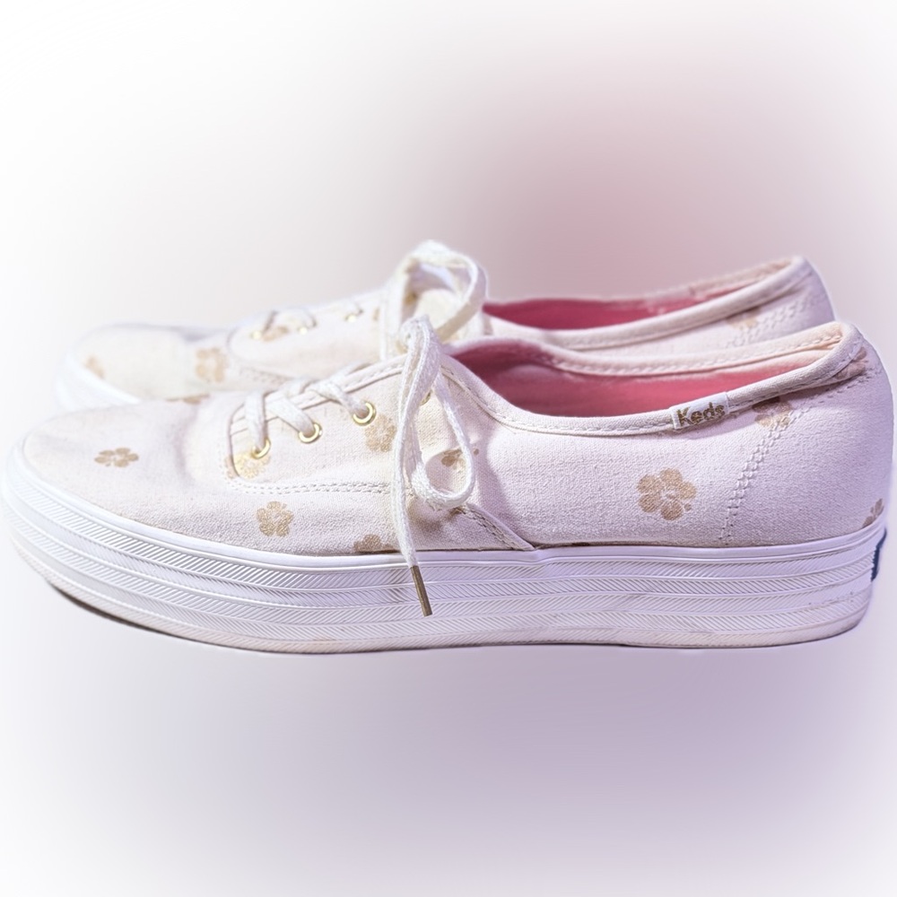 Keds Triple Hibiscus Platform Sneakers Women’s 9 / 9.5 Natural/Gold 1½" Platform